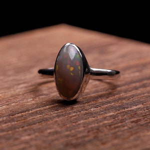 Dark Opal Silver Ring, Size US6.5 - Coober Pedy Opal, Slender band, Sterling Bezel Ring 925 - Australian Real Opal, Solid image 6