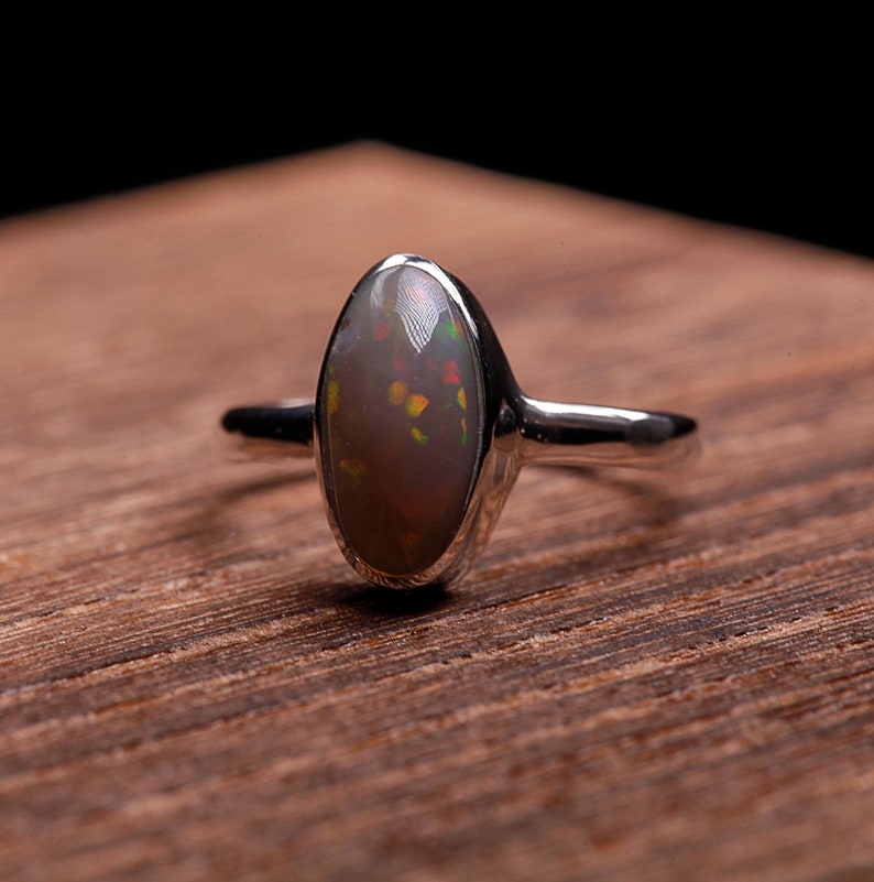 Dark Opal Silver Ring, Size US6.5 - Coober Pedy Opal, Slender band, Sterling Bezel Ring 925 - Australian Real Opal, Solid image 6