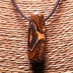 Yowah Boulder Opal Pendant on Waxed Cord, Double-sided, Australian Stone Necklace, Optional Leather Upgrade