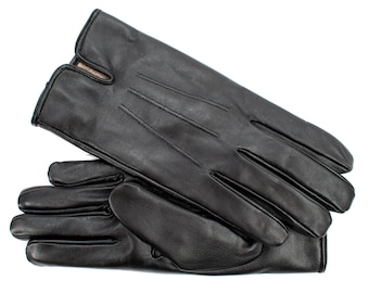 Altezzoso Senatore Schwarze Winter-Lederhandschuhe für Herren, warme Handschuhe mit Wollfleece-Futter
