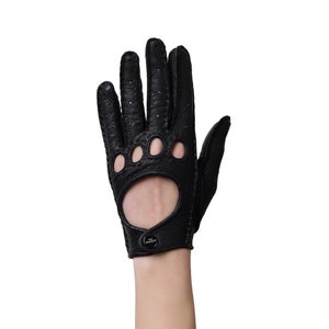 Altezzoso Kopenhag Black Peccary Handmade Leather Driving Gloves for Women