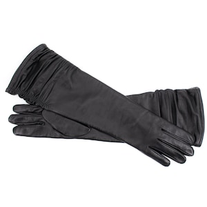 Altezzoso Drappo Black Long Opera Leather Gloves for Women, Eco Friendly Natural Modal Fleece Lined Warm Gloves