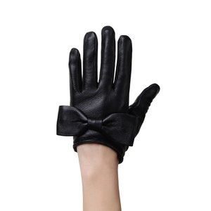 Altezzoso Farfalle Black Leather Fashion Bow Gloves for Women , Cotton Fleece Lined Warm Gloves