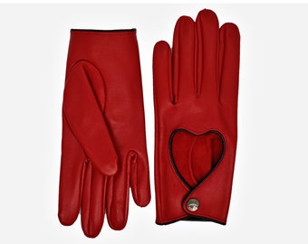 Altezzoso Venus Red Leather Heart Bow Romantic Driving Gloves for Women