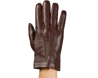 Altezzoso Gentle Black Brown Winter Leather Gloves for Men, Men's Wool Fleece Lined Warm Leather Gloves