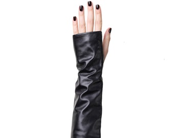 Altezzoso Lierre Fingerless Long Opera Leather Gloves for Women, Womens Long Unlined Gloves