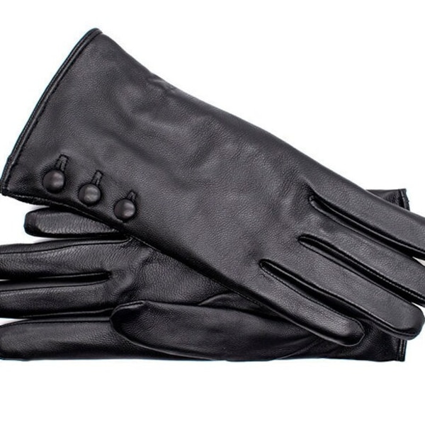 Altezzoso Triplo Black Winter Leather Gloves for Women, Wool Fleece Lined Warm Fashion Gloves