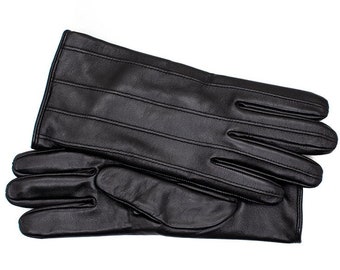 Gants en cuir d’hiver noir Altezzoso Quattro pour hommes, gants chauds doublés de toison de laine