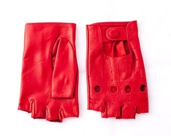 Altezzoso Voyage Red Fingerless Leather Driving Gloves for Women