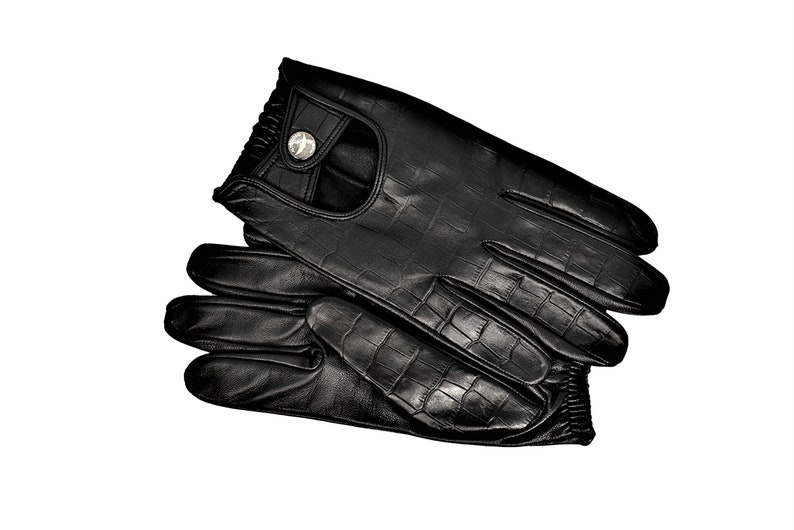 Altezzoso Mostro Black Crocodile Embossed Leather Driving Gloves for Men image 3