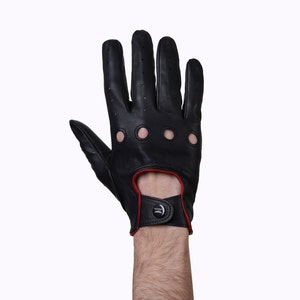 Altezzoso Senna Black & Red Touchscreen Leather Driving Gloves for Men