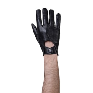Altezzoso Mostro Black Crocodile Embossed Leather Driving Gloves for Men Black Crocodile