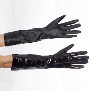 Altezzoso Verniciata Long Opera Patent Leather Gloves for Women, Eco Friendly Natural Modal Fleece Lined Warm Gloves