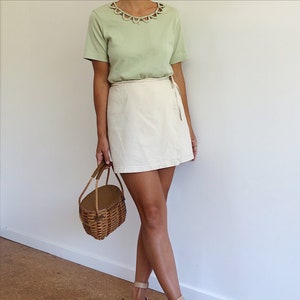 Vintage 90s pastel green tee detailed cut out collar ladies cotton pale sage green t shirt summer top image 1