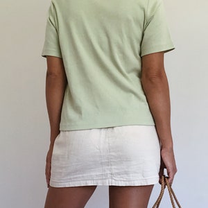 Vintage 90s pastel green tee detailed cut out collar ladies cotton pale sage green t shirt summer top image 3