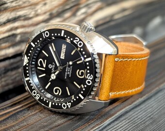 "LV2-ARFBK60-L2P"Schwarzes Zifferblatt, 20 ATM wasserdicht, Saphirglas, Handgemachtes Lederarmband" NH36 Automatik Japan hergestellt Armbanduhr LEVEL7