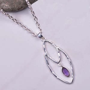 Amethyst Pendant Sterling Silver Amethyst Necklace Amethyst Jewelry Genuine Amethyst Gemstone Amethyst Large Pendant Amethyst Chain Pendant