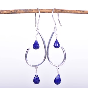 Lapis Earrings Lapis Lazuli Earring Lapis Jewelry Sterling Silver Lapis Gemstone Hoop Earring Lapis Long Earring Lapis Dangle Drop Earring