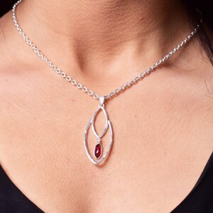 Silver Garnet Necklace Garnet Pendant Garnet Jewelry Red Gemstone Sterling Silver Garnet Large Pendant Garnet Chain Necklace Red Necklace
