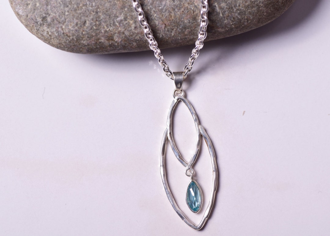 Blue Topaz Necklace Silver Topaz Pendant Blue Topaz Jewelry