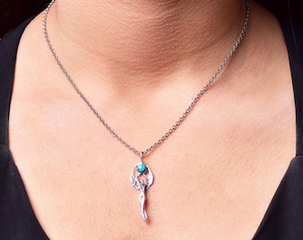 Real Turquoise Necklace Turquoise Jewelry Silver Turquoise Pendant Genuine Turquoise  Blue Necklace Sterling Silver Turquoise Chain Necklace