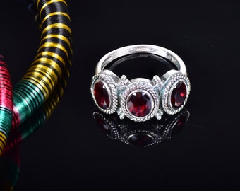 Garnet Ring Garnet Jewelry Silver Garnet Ring Natural Gemstone Garnet Ring Size 6,7,8,9  925 Sterling Silver January Birthstone Wedding Ring