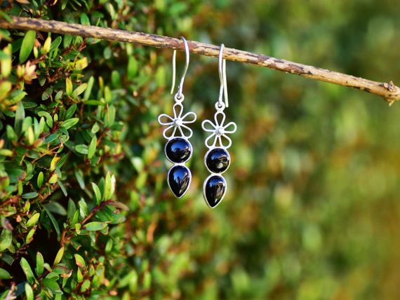 Black Onyx Earring Onyx Jewelry 925 Sterling Silver Earring Natural Gemstone Earring Onyx Long Earring Onyx Dangle Onyx Drop Earring Gift