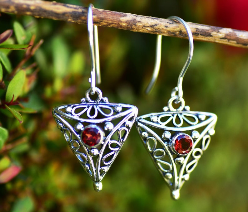 Garnet Earrings Garnet Silver Earring Garnet Jewelry Red Natural Gemstone Garnet 925 Dangle Earring Sterling Silver Garnet Drop Earring Gift