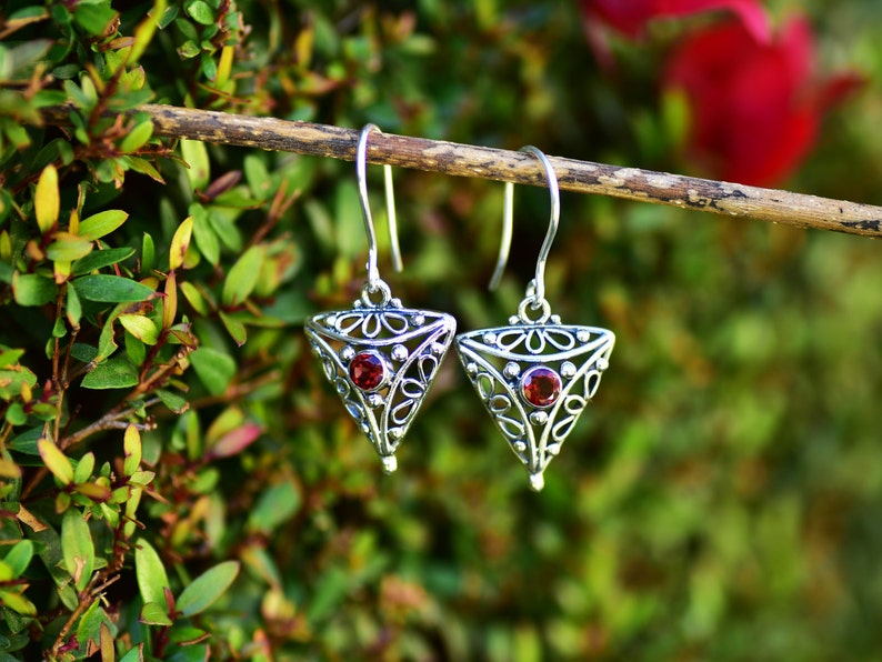 Garnet Earrings Garnet Silver Earring Garnet Jewelry Red Natural Gemstone Garnet 925 Dangle Earring Sterling Silver Garnet Drop Earring Gift