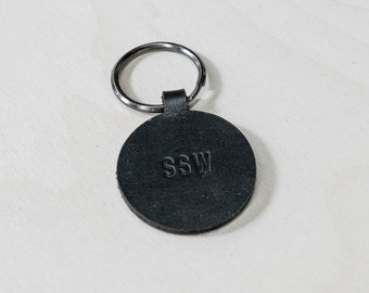 Custom Leather Circle Keychain. Monogrammed Personalized Full Grain Leather Keychain. Made In USA.