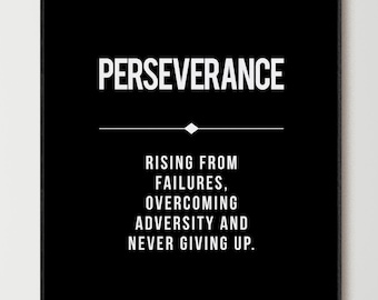 Perseverance Office Wall Art, Persevere Definition, Modern Motivational Inspirational Quote, Entrepreneur Gift, Large Black Poster