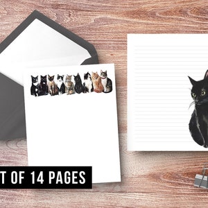 Cat letter writing set, stationary set, writing paper, printable stationary,