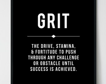 Grit Definition Print, Modern Office Decor, Motivational Inspirational Quote, Entrepreneur Gift, Large Black Poster, Boss Colleague Gift