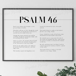 Psalm 46 KJV, Strength Quote, God is our Refuge, Bible Verse Wall Art, Scripture Print, Christian Decor