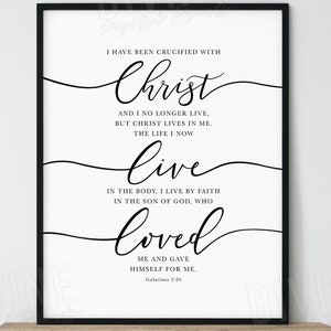I Live By faith Quote, Galatians 2 20 NIV Scripture Wall Art, Bible Verse Above Couch, Christian Living Room Decor, Printable Artwork