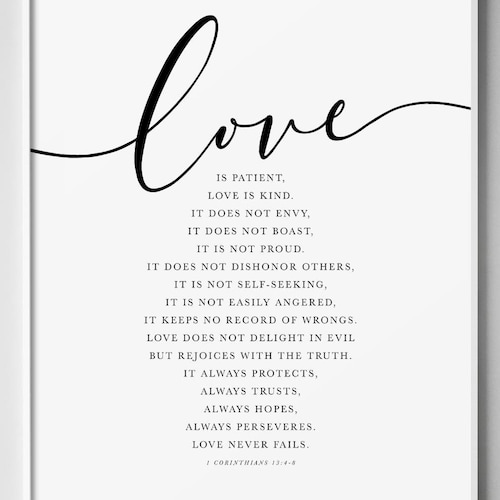 Love is Patient Religious Wedding Gift Scripture Print for Christian Decor Corinthians 13 NIV Quote Bible Verse Wall Art