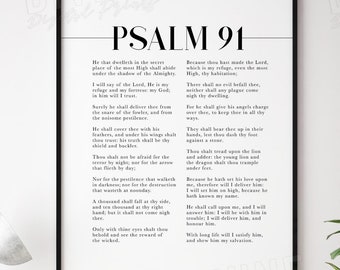 Psalm 91 Wall Art, Full Scripture 91 King James Version, Popular Bible Verse Wall Art, Christian Home Decor, Large Printable Artwork