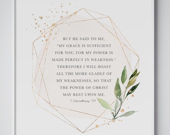 Bible Verse Wall Art of 2 Corinthians 12:9, My Grace Is Sufficient For You, Christian Home Decor Printable Art, Scripture Print