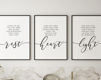 Bible Verse Wall Art Of Matthew 11:28, Come To Me All You Who Are Weary, Printable Bible Verse Quote For Your Christian Home Decor, Set of 3