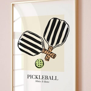 Pickleball paddle wall art, country club home decor, preppy dorm room print, trendy sport gift, digital download printable