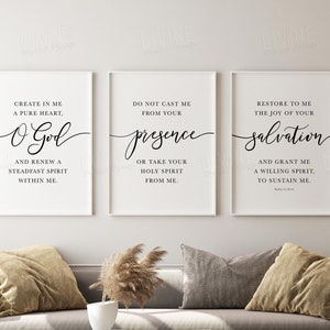 Psalm 51 Bible Verse Wall Art, Holy Spirit Scripture Print, Pure Heart Quote, Christian Decor