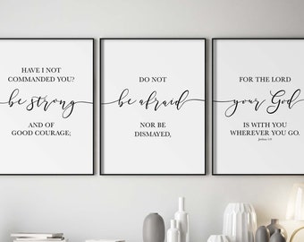 Bible Verse Wall Art Set of 3 Prints Joshua 1 9, Christian Decor, Scripture Printable, Courage Quote