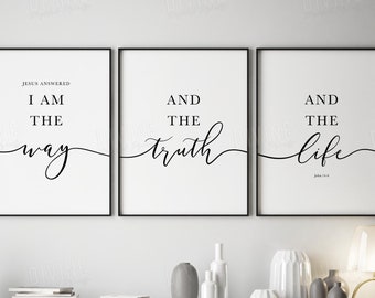 I AM, John 14 Bible Verse Wall Art, Scripture for Bedroom, Christian Decor, Way Truth Life Quote