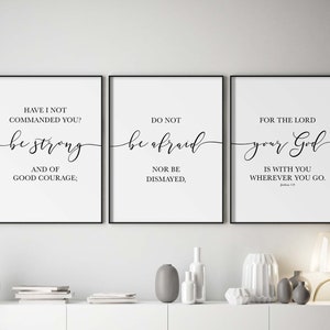 Bible Verse Wall Art Set of 3 Prints Joshua 1 9, Christian Decor, Scripture Printable, Courage Quote