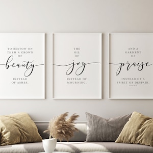 Bible Verse Wall Art Isaiah 61:3 NIV, Christian Decor, Scripture Prints, Printable Christian Office Art, Beauty Joy Quote,