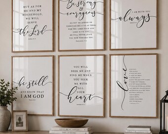 Christian wall art, scripture bible verse quotes, faith printable decor (set of 6)