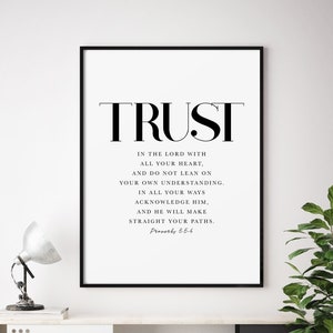 Trust in the Lord Bible Verse Wall Art Proverbs 3:5-6 ESV, Faith Poster, Christian Decor, Scripture Print, Bible Quote