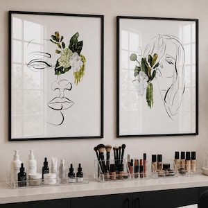 Woman Line Art Print: Botanical Sage Green Decor (Digital Download)