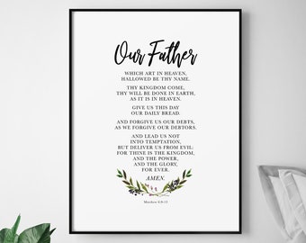 Bible Verse Prayer of Matthew 6:9-13 King James Version, Printable Scripture Wall Art, Christian Decor,