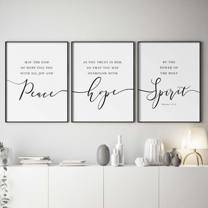 Romans 15:13 NIV Bible Verse Wall Art, Scripture Quote Print, Set Of 3 Above Bed Art, Christian Decor, Peace Quote,